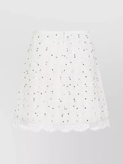 Giambattista Valli Ivory Cotton Mini Skirt With Polka Dot Design And Lace Trim In White