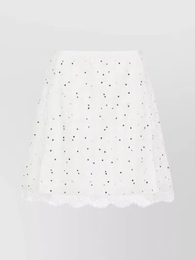 Giambattista Valli Ivory Cotton Mini Skirt With Polka Dot Design And Lace Trim In White