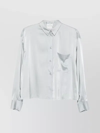 Forte Forte Long Sleeve Satin Top Featuring Pocket In Silver