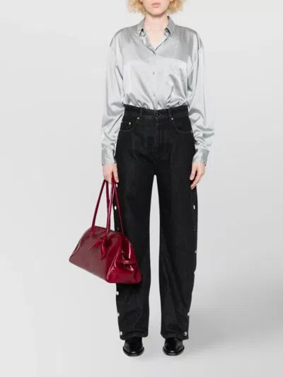 Forte Forte Long Sleeve Satin Top Featuring Pocket In Silver