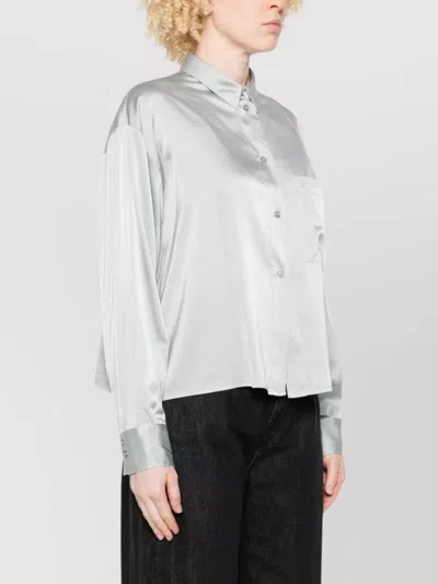 Forte Forte Long Sleeve Satin Top Featuring Pocket In Silver