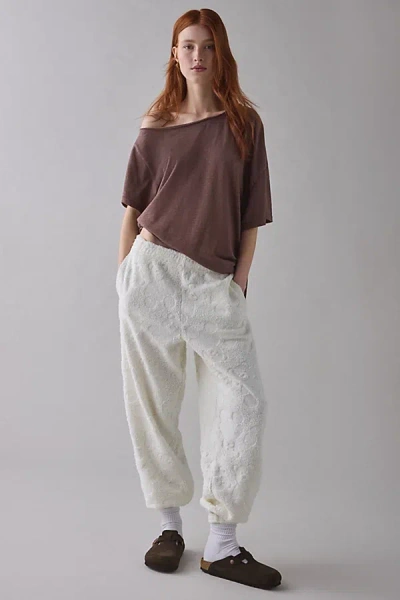 Out From Under Try Me Piled Fleece Slim Jogger Sweatpant In Ivory, Women's At Urban Outfitters In White