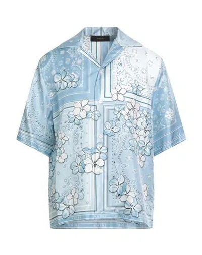 Amiri Man Shirt Sky Blue Size L Silk In Blue