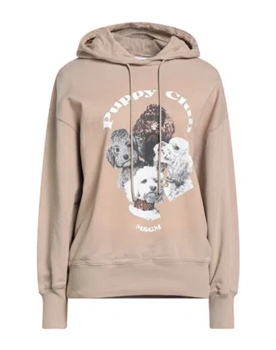Msgm Woman Sweatshirt Camel Size M Cotton In Neutral