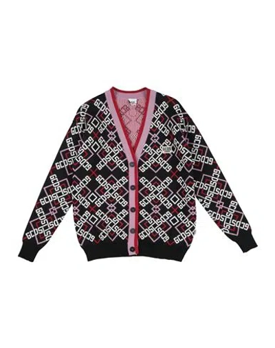 Gcds Mini Toddler Girl Cardigan Black Size 6 Wool, Acrylic, Polyester, Polypropylene In Multi