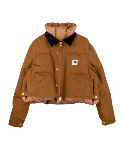 Sacai X Carhartt Wip Washed Duck Down Puffer Jacket In Brown