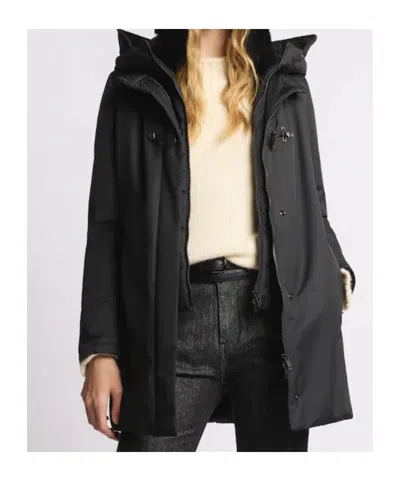 Fay Toggle Coat In Technical Gabardine In Black