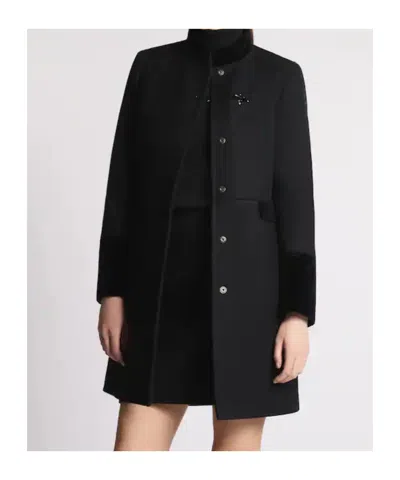 Fay Structured Black Coat With Velvet Accents And High Collar In Black