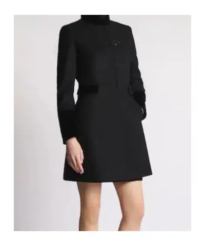 Fay Structured Black Coat With Velvet Accents And High Collar In Black