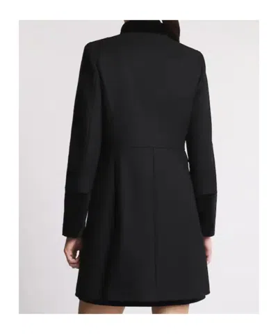 Fay Structured Black Coat With Velvet Accents And High Collar In Black