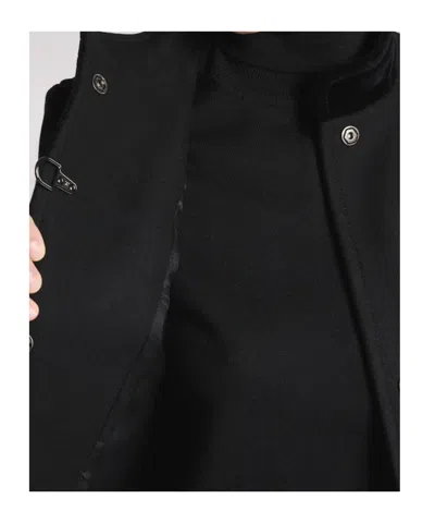 Fay Structured Black Coat With Velvet Accents And High Collar In Black