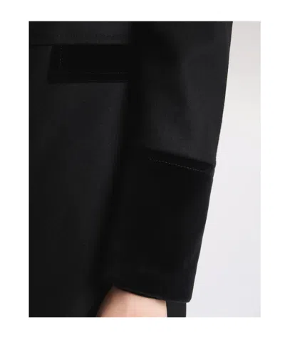 Fay Structured Black Coat With Velvet Accents And High Collar In Black