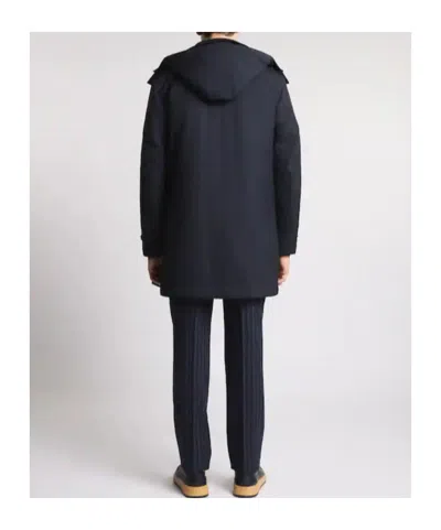 Fay Long Coat Jersey Hood Pockets In Blue