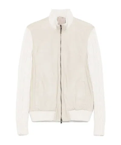 Barba Napoli Cable-knit Leather Jacket In Neutral