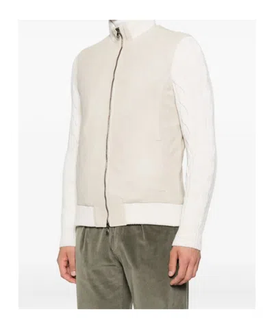 Barba Napoli Cable-knit Leather Jacket In Neutral