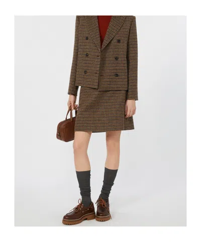 Weekend Max Mara Houndstooth Wool-blend Mini Skirt In Brown