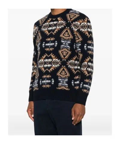 Altea Geometric-pattern Crewneck Knitted Jumper In Black