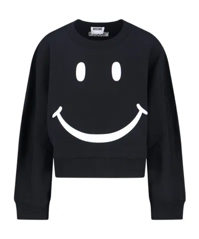 Moschino Graphic Crew Neck Long Sleeve Sweatshirt In Black
