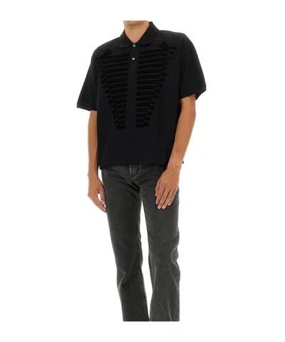 Alexander Mcqueen Short Sleeve Polo Shirt With Embroidered Detail In Black