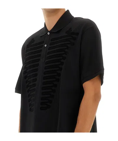 Alexander Mcqueen Short Sleeve Polo Shirt With Embroidered Detail In Black