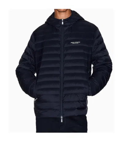 Armani Exchange Hooded Down Jacket In Blue