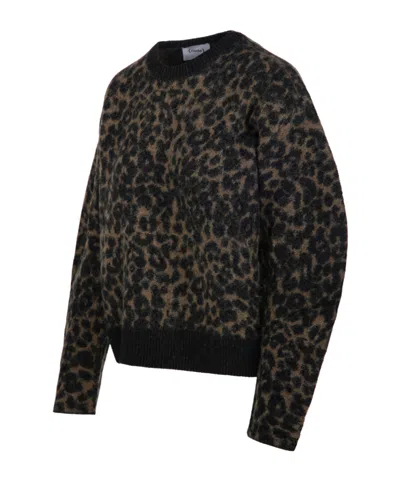 Nude Leopard-print Balloon Sleeve Sweater In Green