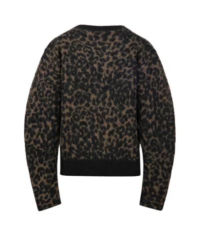 Nude Leopard-print Balloon Sleeve Sweater In Green