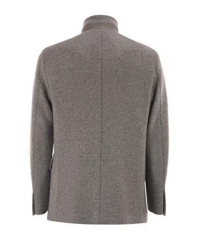 Fay Minimalist Sand Jacket With Unique Toggle Closure In Gray