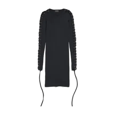 Balenciaga Women's Lace-up Long Sleeve Dress In Black In Black