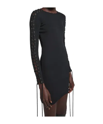 Balenciaga Women's Lace-up Long Sleeve Dress In Black In Black