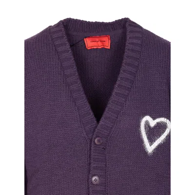 Vision Of Super Heart-embroidered Button Cardigan In Purple