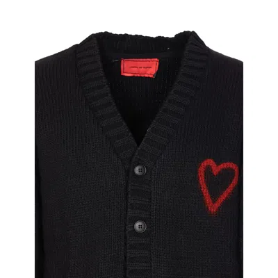 Vision Of Super Heart-embroidered Button Cardigan In Black