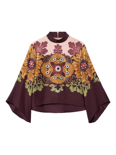 La Doublej La Double J Make An Exit Printed Silk Top In Multi