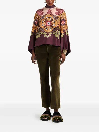 La Doublej La Double J Make An Exit Printed Silk Top In Multi