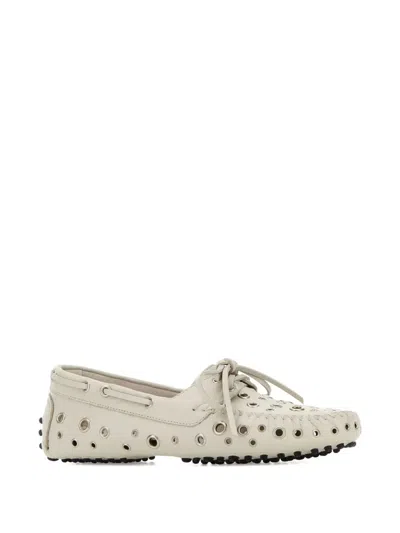 Gimaguas Suede Loafers With Bow And Perforated Design In White