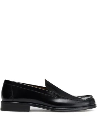 Lemaire Polished Black Calf Leather Loafers With Tonal Stitching In Black