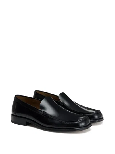 Lemaire Polished Black Calf Leather Loafers With Tonal Stitching In Black