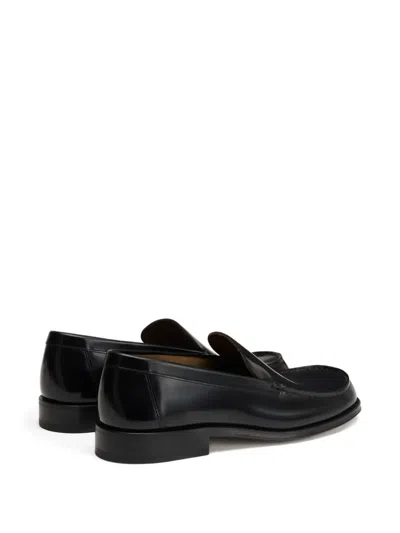 Lemaire Polished Black Calf Leather Loafers With Tonal Stitching In Black