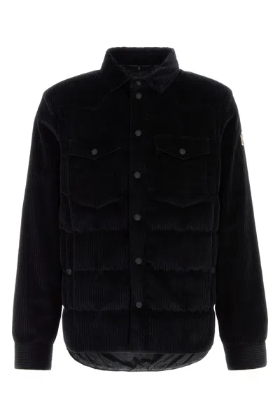 Moncler Stretch Corduroy Down Jacket Chest Pockets In Black