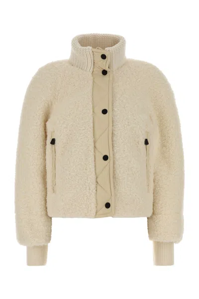 Moncler Ayles Short Down Jacket In Teddy And Wool Jackets White In White