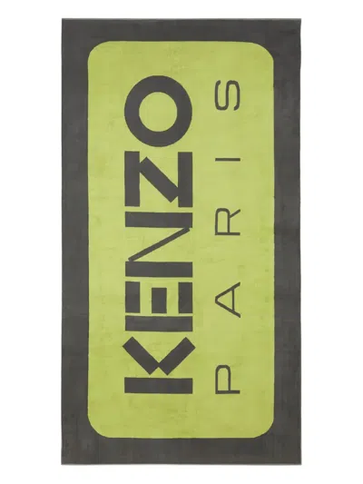 Kenzo Label Rectangle Beach Towel In Green