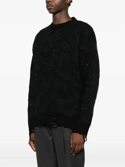 Laneus Distressed-finish Sweater In Black