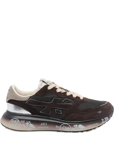 Premiata Lauryn Sneakers With Contrast Sole And Perforations In Brown