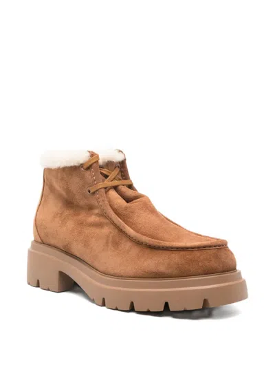 Stuart Weitzman Suede Lace-up Ankle Boots With Chunky Sole In Brown