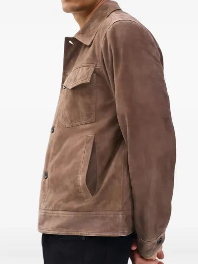 Rag & Bone Water Repellent Goatskin Suede Trucker Jacket In Brown