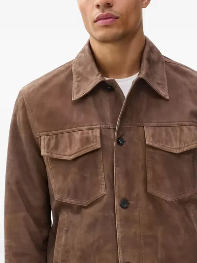 Rag & Bone Water Repellent Goatskin Suede Trucker Jacket In Brown