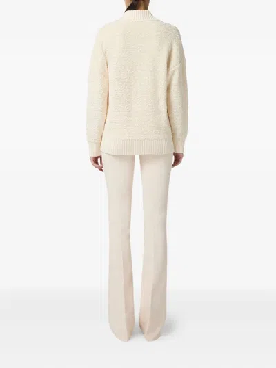 Elisabetta Franchi Bouclé Chenille Cardigan With Jewel Buttons In Neutral