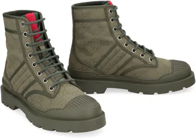 Gucci Army Green Gg Fabric Ankle Boots In Green