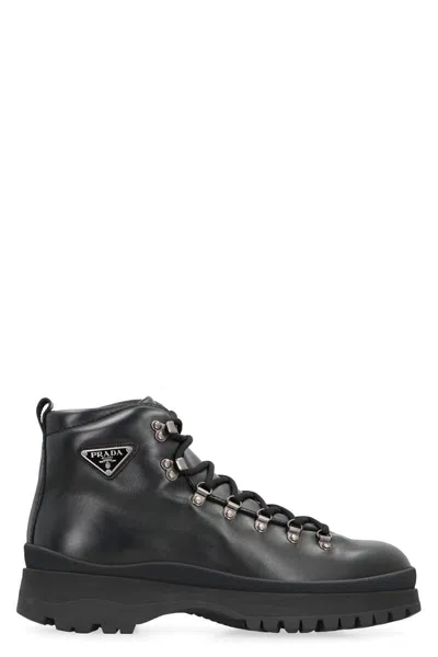 Prada Logo Plaque-detailing Boots In Black