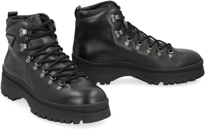 Prada Logo Plaque-detailing Boots In Black